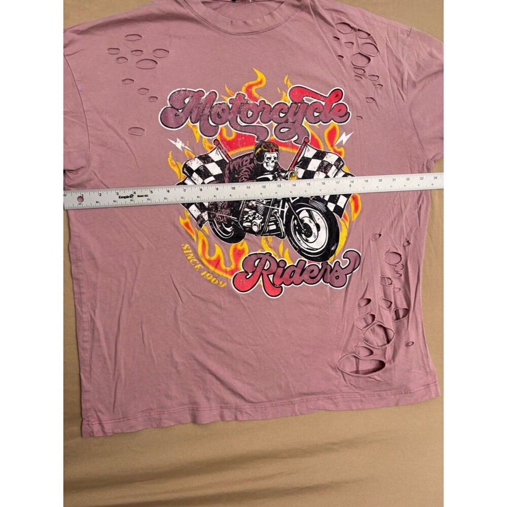 Destroyed Pink Motorcycle Women's Fashion Nova Graphic T-shirt Size M - Picture 8 of 10